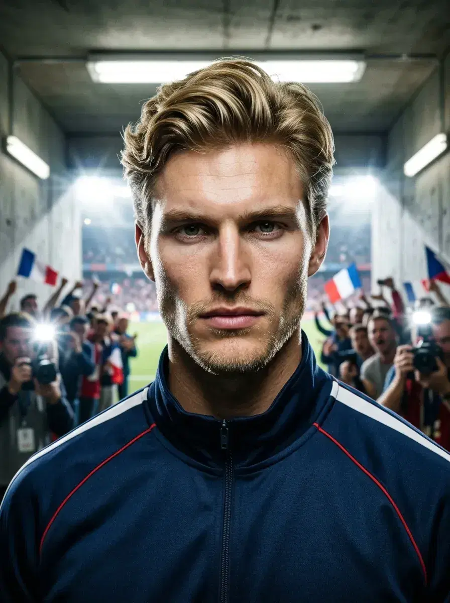 AI AI World Cup 2026 Photos — Be the Story — Person in national team kit in a World Cup stadium tunnel before kick-off