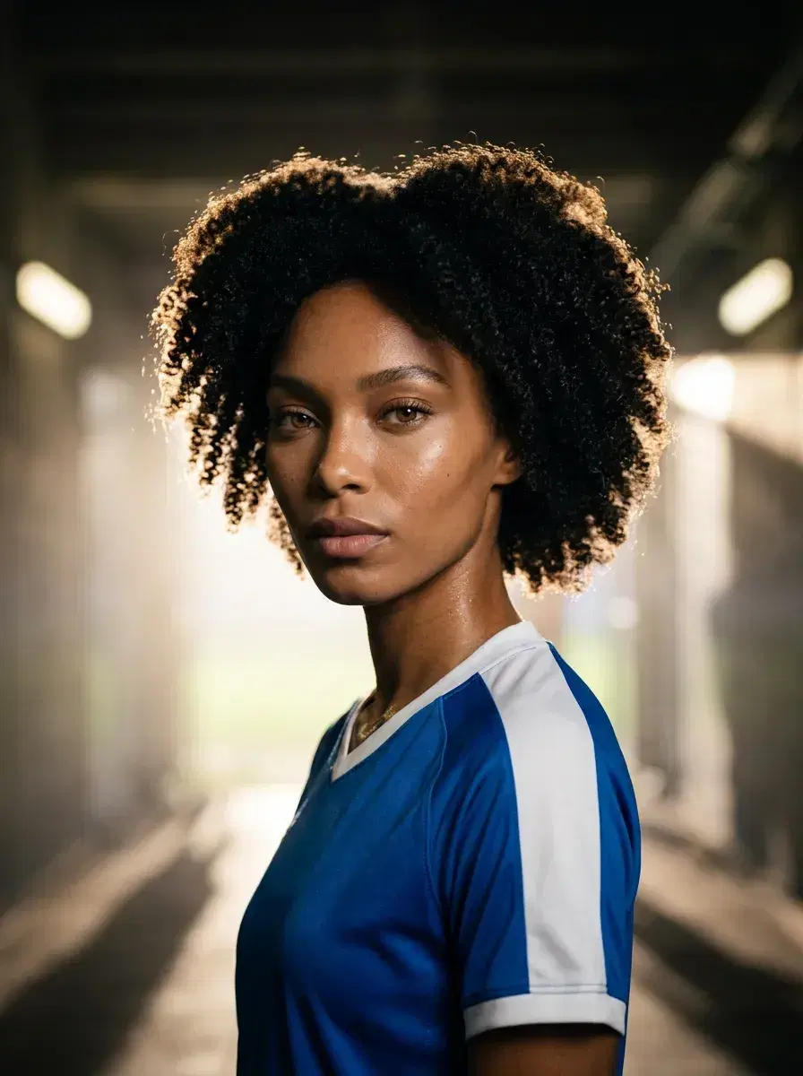 AI AI World Cup Jersey Photos — Fan Icon Looks — Person in blue and white World Cup jersey inside a stadium tunnel
