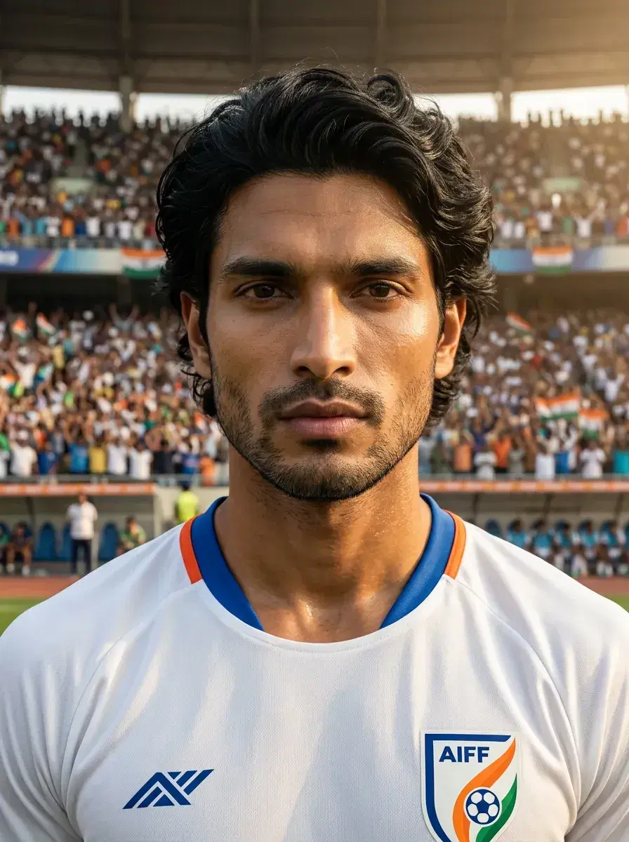 AI AI World Cup Jersey Photos — Fan Icon Looks — Person in white World Cup jersey standing in a packed stadium at golden hour