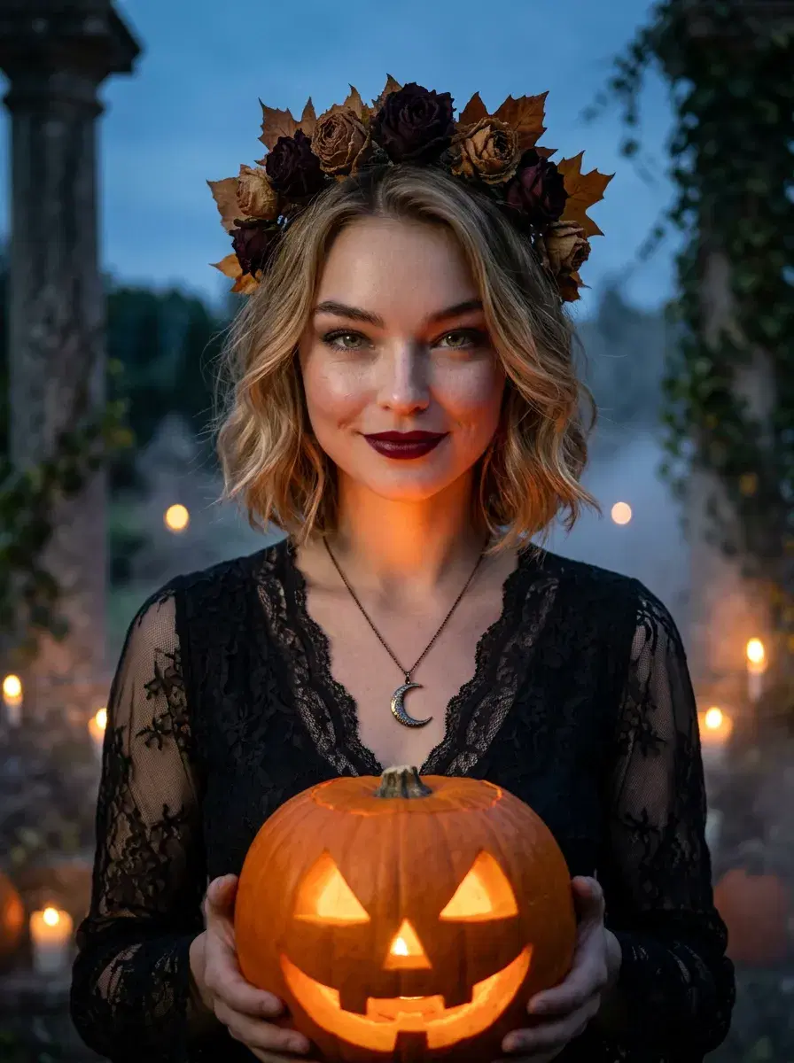AI portrait of woman in floral outfit, tropical beach background