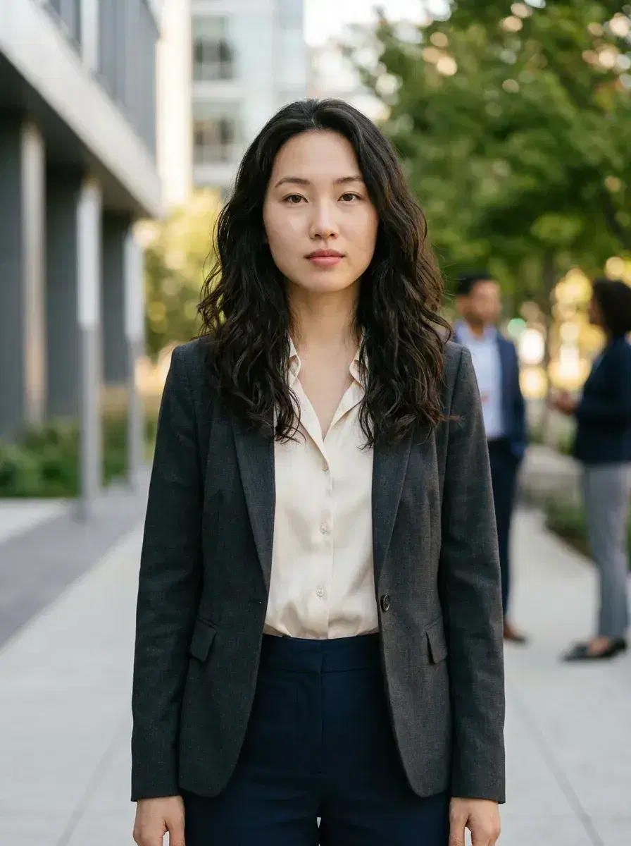 AI Pose Up Photos — Person on corporate campus walkway — outdoor professional pose up photo