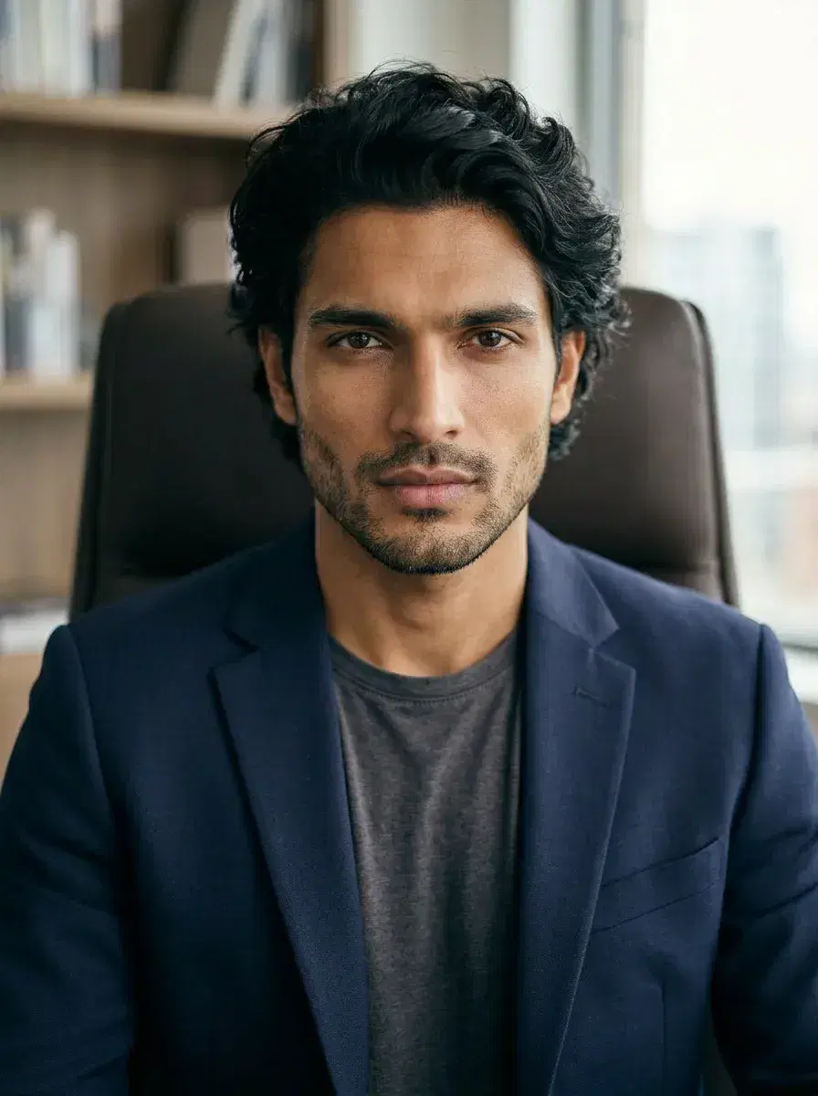 AI Pose Up Photos — Person in styled office chair — confident seated pose up photo
