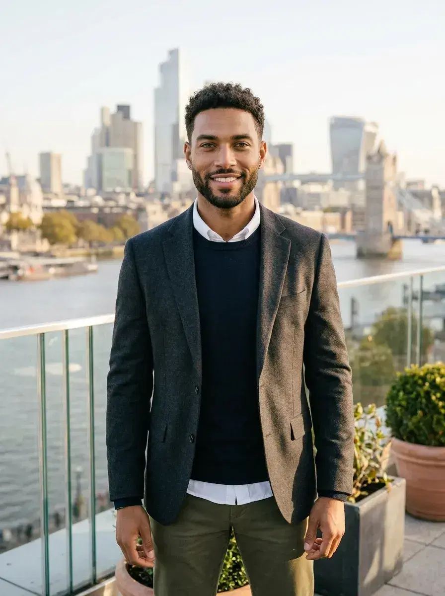 AI Pose Up Photos — Person on rooftop terrace with skyline — personal brand pose up photo